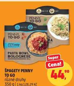 ŠPAGETY PENNY TO GO různé druhy, 350 g