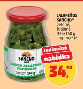 JALAPEÑOS SANCHO zelené, krájené, 335/160 g 