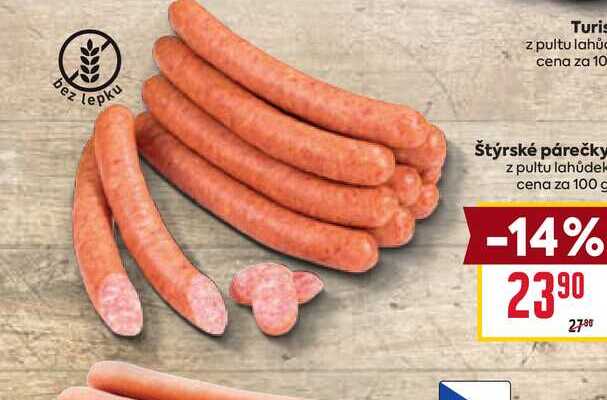 Štýrské párečky z pultu lahůdek cena za 100g