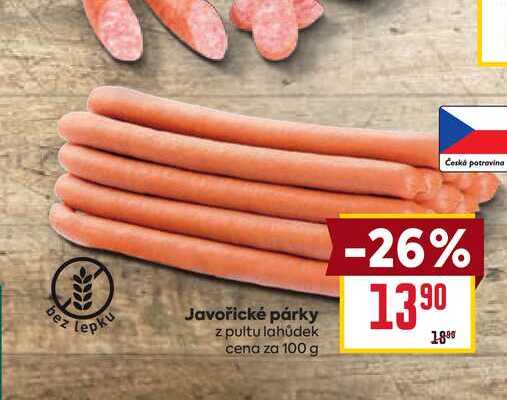 Javořické párky z pultu lahůdek cena za 100 g