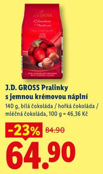 J.D. GROSS Pralinky s jemnou krémovou náplní, 140 g