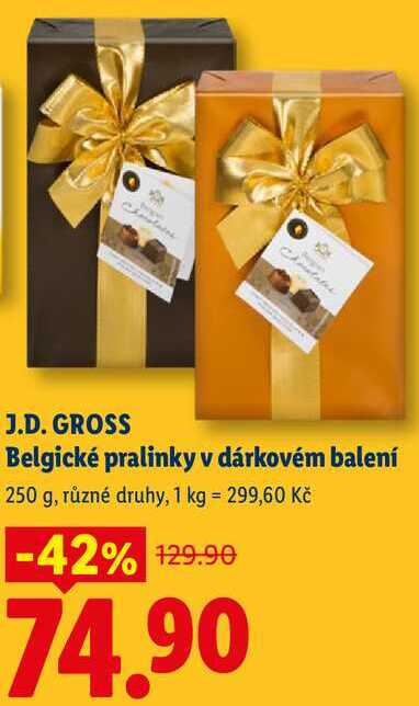 J.D. GROSS Belgické pralinky v dárkovém balení, 250 g