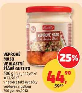 VEPŘOVÉ MASO VE VLASTNÍ SŤÁVĚ GUSTITO, 300 g  