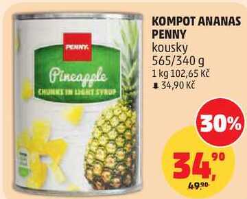 KOMPOT ANANAS PENNY kousky, 565/340 g