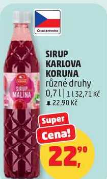 SIRUP KARLOVA KORUNA různé druhy, 0,7 l