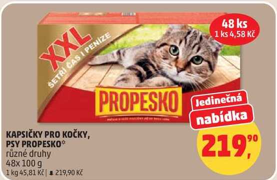 KAPSIČKY PRO KOČKY, PSY PROPESKO různé druhy, 48x 100 g