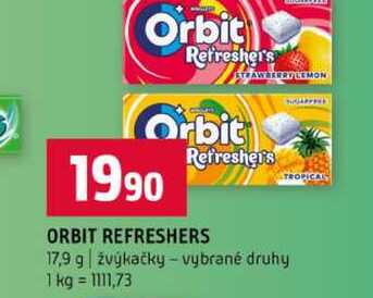 ORBIT REFRESHERS 17,9 g žvýkačky vybrané druhy