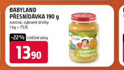 BABYLAND PŘESNÍDÁVKA 190 g ovocná, vybrané druhy 