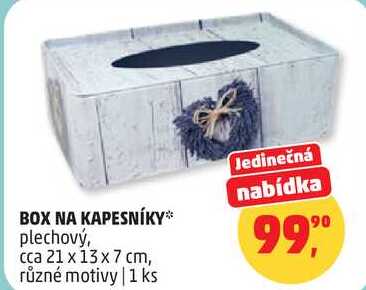 BOX NA KAPESNÍKY plechový, cca 21 x 13 x 7 cm, různé motivy, 1 ks
