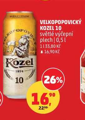 VELKOPOPOVICKÝ KOZEL 10 světlé výčepní plech, 0,5 l 