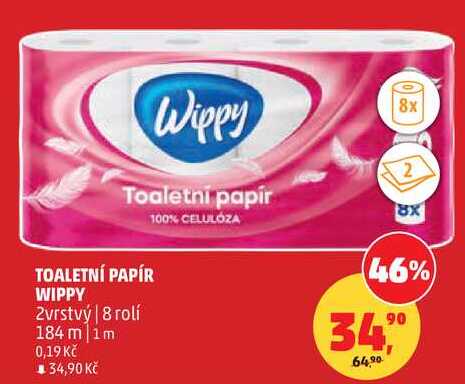 TOALETNÍ PAPÍR WIPPY, 2vrstvý, 8 rolí  