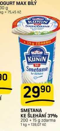 SMETANA KE ŠLEHÁNÍ 31% 200+15 g zdarma