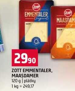 ZOTT EMMENTALER, MAASDAMER 120 g plátky 