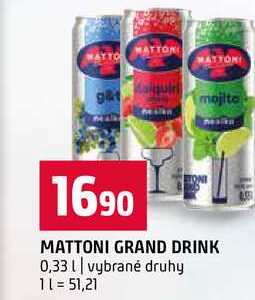 MATTONI GRAND DRINK 0,33l vybrané druhy