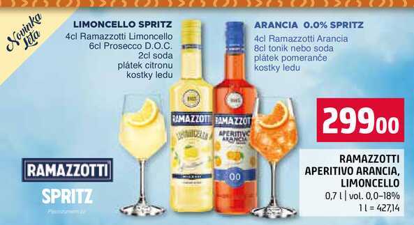 RAMAZZOTTI APERITIVO ARANCIA, LIMONCELLO 0,7l vol. 0,0-18% 