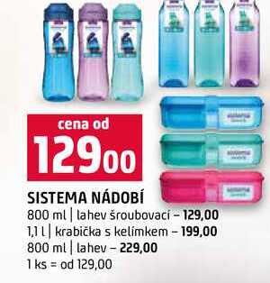 SISTEMA NÁDOBÍ 800 ml lahev šroubovací 1,1l krabička s kelímkem 800 ml lahev