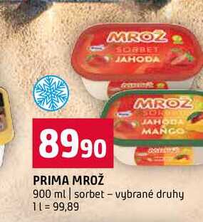 PRIMA MROŽ 900 ml sorbet vybrané druhy