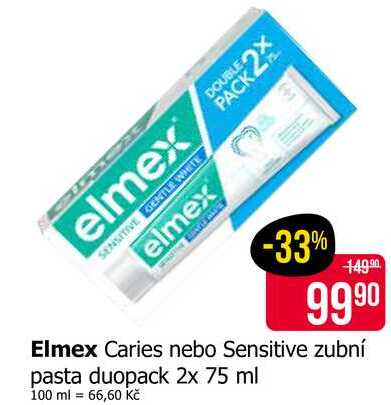 Elmex Caries nebo Sensitive zubní pasta duopack 2x 75 ml