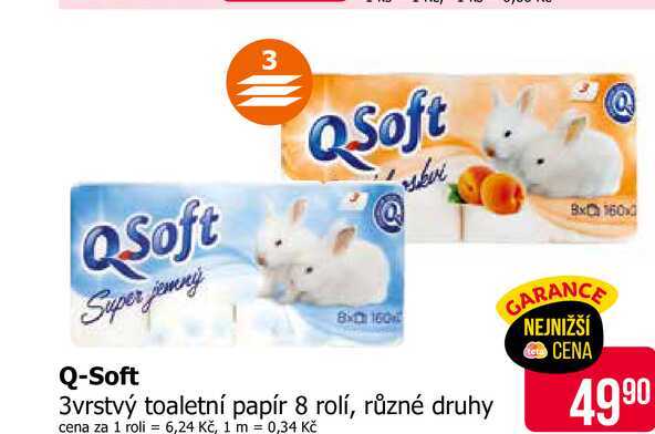 Q-Soft 3vrstvý toaletní papír 8 rolí, různé druhy