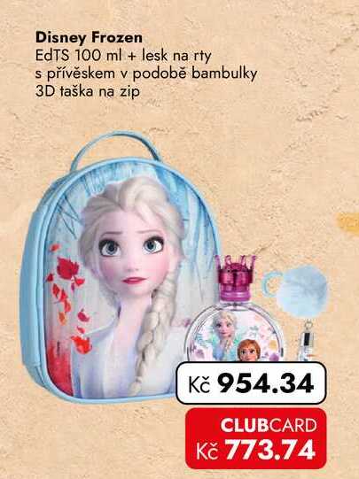 Disney Frozen EdTS 100 ml + lesk na rty s přívěskem v podobě bambulky 3D taška na zip 