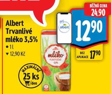 Albert Trvanlivé mléko 3,5%, 1 l