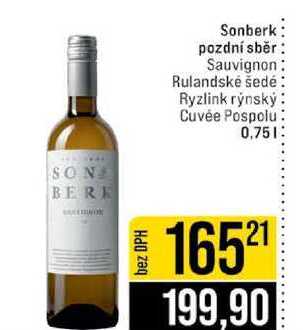 Sonberk pozdní sběr Sauvignon Rulandské šedé Ryzlink rýnský Cuvée Pospolu 0,75l