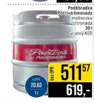 Poděbradka Poctivá limonáda malinovka citronáda 30l