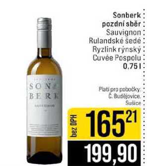 Sonberk pozdní sběr Sauvignon Rulandské šedé Ryzlink rýnský Cuvée Pospolu 0,75l