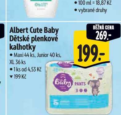 Only Albert Cute Baby Dětské plenkové kalhotky • Maxi 44 ks, Junior 40 ks, XL 36 ks 