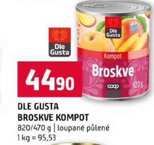 DLE GUSTA BROSKVE KOMPOT 820/470 g loupané půlené
