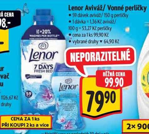 Lenor Aviváž/Vonné perličky, 59 dávek aviváž/150 g perličky