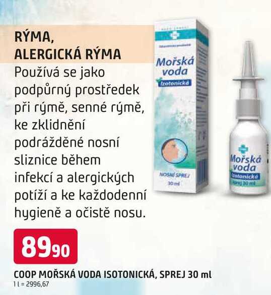COOP MOŘSKÁ VODA ISOTONICKÁ, SPREJ 30 ml
