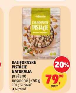KALIFORNSKÉ PISTÁCIE NATURALIA pražené nesolené 250g