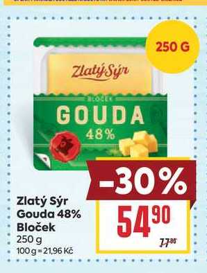 Zlatý Sýr Gouda 48% Bloček 250 g 