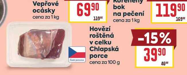 Hovězí roštěná v celku Chlapská porce cena za 100 g