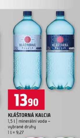 KLÁŠTORNÁ KALCIA 1,5l minerální voda vybrané druhy