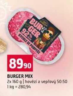 BURGER MIX 2x 160 g hovězí a vepřový 