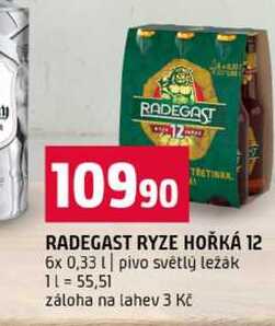 RADEGAST RYZE HOŘKÁ 12 6x 0,33l pivo světlý ležák