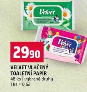 VELVET VLHČENÝ TOALETNÍ PAPÍR 48 ks vybrané druhy
