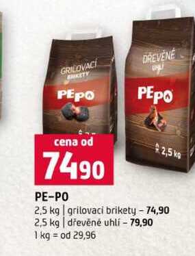 PE-PO 2,5 kg grilovaci brikety 2,5 kg dřevěné uhlí
