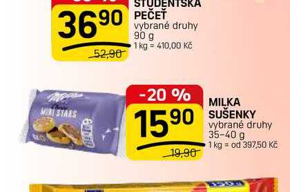 MILKA SUŠENKY vybrané druhy 35-40 g 