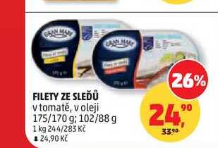 FILETY ZE SLEĎŮ v tomatě, v oleji 175/170 g