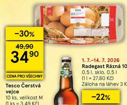 Tesco Čerstvá vejce, 10 ks, velikost M 