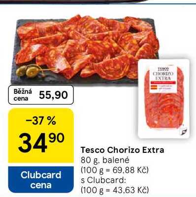Tesco Chorizo Extra, 80 g, balené