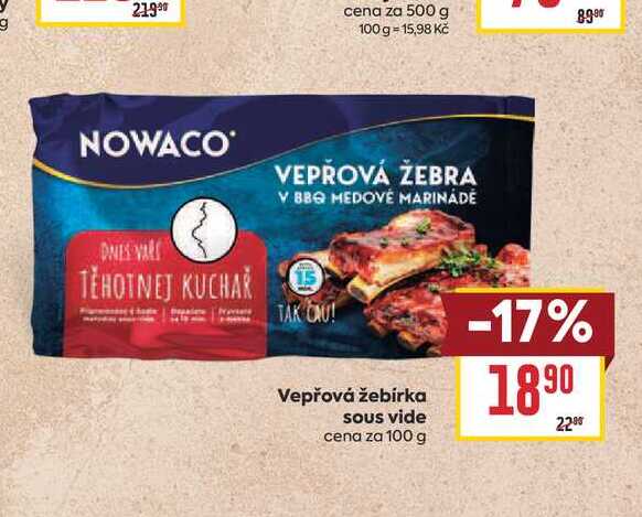 Vepřová žebírka sous vide cena za 100 g 