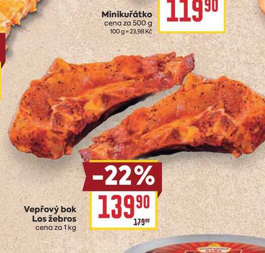 Vepřový bok Los žebros cena za 1 kg 