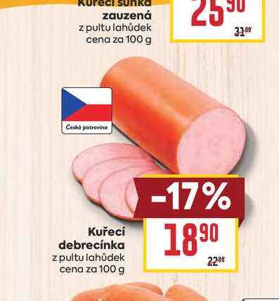 Kuřecí debrecínka z pultu lahůdek cena za 100 g 