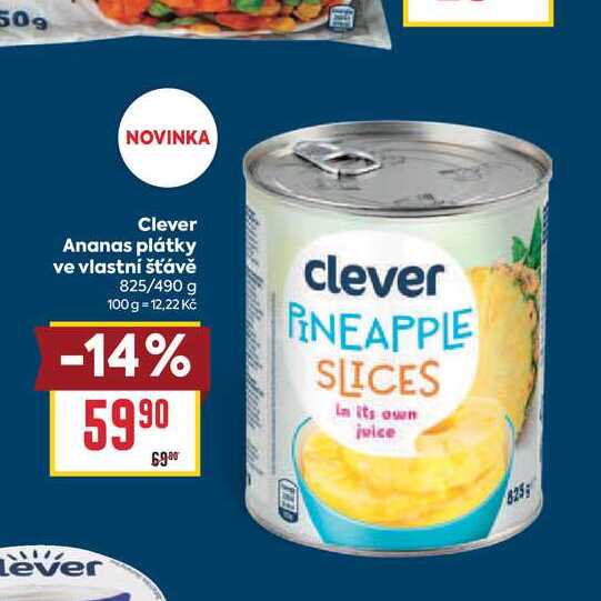 Clever Ananas plátky ve vlastní šťávě 825/490 g 