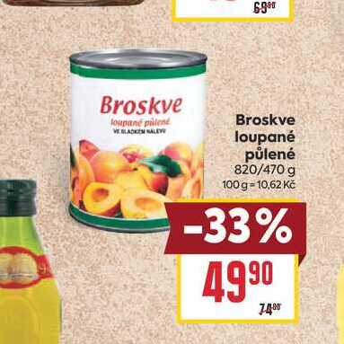 Broskve loupané půlené 820/470 g 