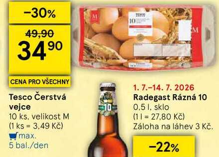 Tesco Čerstvá vejce, 10 ks, velikost M 